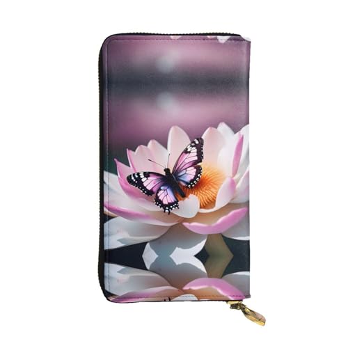 GaxfjRu Pink Cherry Blossoms Praktische Damen Geldbörse - Kunstleder mit Metallreißverschluss, mehreren Fächern und Kartenfächern, Pink Butterfly, Einheitsgröße, Classic von GaxfjRu