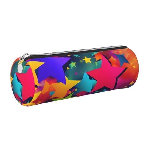 GaxfjRu Rainbow Stars Rundes Federmäppchen aus Kunstleder - Aufbewahrung für Stifte, Bleistifte, Marker, Kleinbedarf, Metall-Reißverschluss mit Leder, silber, Einheitsgröße, Kartenhalter GaxfjRu Rainbow Stars Rundes Federmäppchen aus Kunstleder - Aufbewahrung für Stifte, Bleistifte, Marker, Kleinbedarf, Metall-Reißverschluss mit Leder, silber, Einheitsgröße, Kartenhalter von GaxfjRu