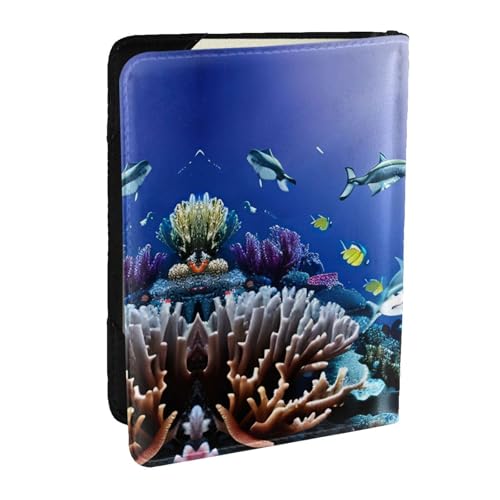 GaxfjRu Reisepasshülle aus Leder, Motiv: Hai schwimmen unter dem Meer, wasserdicht, Reisebrieftasche, Reisepasshülle für Damen und Herren, Schwarz , Einheitsgröße von GaxfjRu