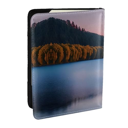 GaxfjRu Reisepasshülle aus Leder, Motiv: Lake Under Sunset, wasserdicht, Reisebrieftasche, Reisepasshülle für Damen und Herren, Schwarz , Einheitsgröße von GaxfjRu