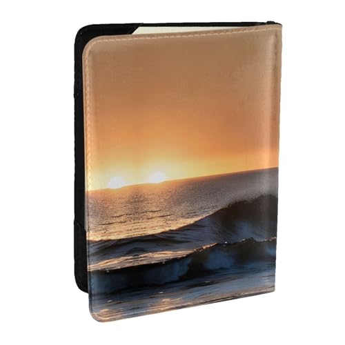 GaxfjRu Reisepasshülle aus Leder, Motiv: Letzte Sonnenstrahlen über dem Meer Wellen, wasserdicht, Reisebrieftasche, Reisepasshülle für Damen und Herren, Schwarz , Einheitsgröße von GaxfjRu
