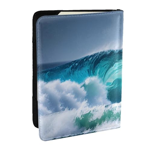 GaxfjRu Reisepasshülle aus Leder, Motiv: Ozeanwellen, wasserdicht, Reisebrieftasche, Reisepasshülle für Damen und Herren, Schwarz , Einheitsgröße von GaxfjRu