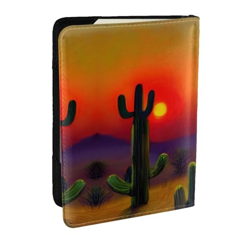 GaxfjRu Reisepasshülle aus Leder, Motiv: Sonnenuntergang Kaktus in Wüste, wasserdicht, Reisebrieftasche, Reisepasshülle für Damen und Herren, Schwarz , Einheitsgröße von GaxfjRu