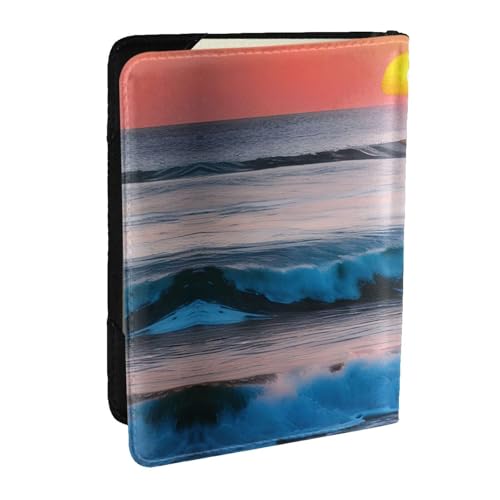 GaxfjRu Reisepasshülle aus Leder, Motiv: Sonnenuntergang und Sonnenaufgang mit Meereswellen, wasserdicht, Reisebrieftasche, Reisepasshülle für Damen und Herren, Schwarz , Einheitsgröße von GaxfjRu