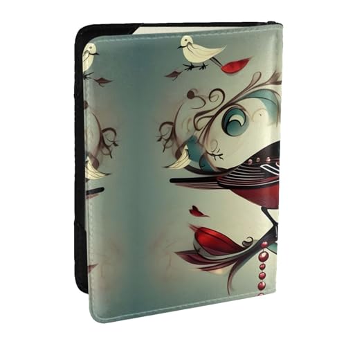 GaxfjRu Reisepasshülle aus Leder, Motiv: Vögel und Musiknoten, wasserdicht, für Damen und Herren, Blaugrün, Schwarz , Einheitsgröße von GaxfjRu