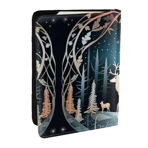 GaxfjRu Reisepasshülle aus Leder, Motiv: Weihnachtsbaum, Hirsch, wasserdicht, Reisebrieftasche, Reisepasshülle für Damen und Herren, Schwarz , Einheitsgröße von GaxfjRu