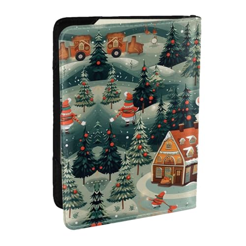 GaxfjRu Reisepasshülle aus Leder, Motiv: Weihnachtsdorf, wasserdicht, Reisebrieftasche, Reisepasshülle für Damen und Herren, Schwarz , Einheitsgröße von GaxfjRu