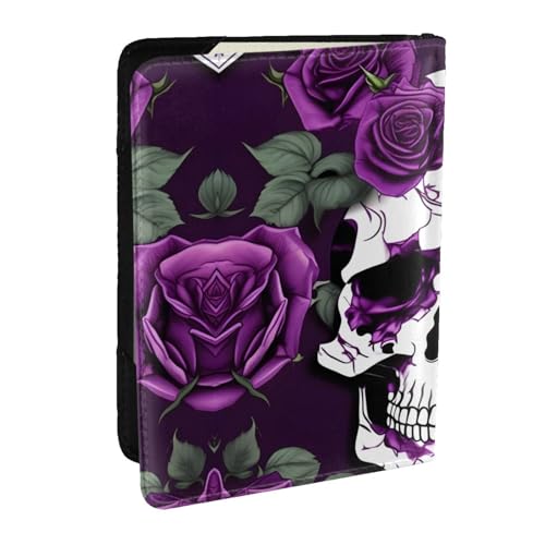 GaxfjRu Reisepasshülle aus Leder, Motiv: lila Rose, Skelett-Druck, wasserdicht, Reisebrieftasche, Reisepasshülle für Damen und Herren, Schwarz , Einheitsgröße von GaxfjRu
