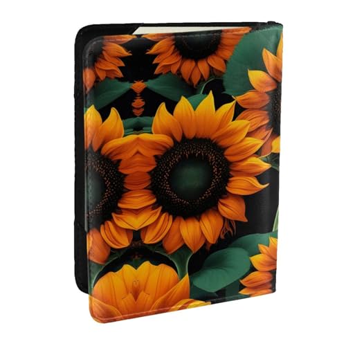 GaxfjRu Reisepasshülle aus Leder, Motiv: orangefarbene Sonnenblumen, wasserdicht, Reisebrieftasche, Reisepasshülle für Damen und Herren, Schwarz , Einheitsgröße von GaxfjRu