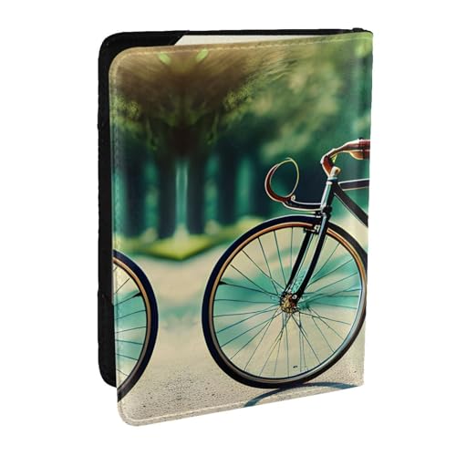 GaxfjRu Reisepasshülle aus Leder, Retro-Fahrradaufdruck, wasserdicht, Reisebrieftasche, Reisepasshülle für Damen und Herren, Schwarz , Einheitsgröße von GaxfjRu