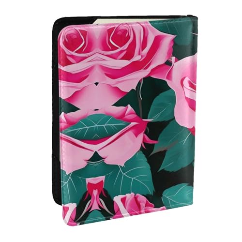 GaxfjRu Reisepasshülle aus Leder, mit rosa Rosen, wasserdicht, Reisebrieftasche, Reisepasshülle für Damen und Herren, Schwarz , Einheitsgröße von GaxfjRu