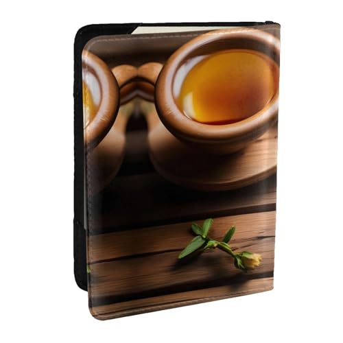 GaxfjRu Reisepasshülle aus Leder, wasserdicht, für Damen und Herren, Blaugrün mit Blume auf Holzplanke, Schwarz , Einheitsgröße von GaxfjRu