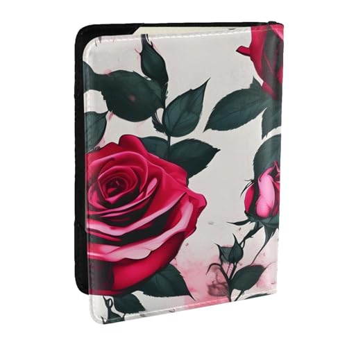 GaxfjRu Reisepasshülle aus Leder mit Blüten-Aufdruck, wasserdicht, Reisebrieftasche, Reisepasshülle für Damen und Herren, Schwarz , Einheitsgröße von GaxfjRu