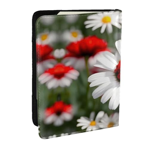 GaxfjRu Reisepasshülle aus Leder mit Blumenmuster und weißen Gänseblümchen, wasserdicht, Reisebrieftasche, Reisepasshülle für Damen und Herren, Schwarz , Einheitsgröße von GaxfjRu