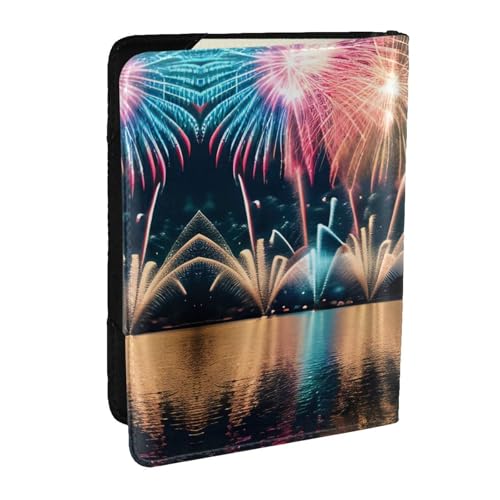 GaxfjRu Reisepasshülle aus Leder mit Feuerwerk-Aufdruck, wasserdicht, Reisebrieftasche, Reisepasshülle für Damen und Herren, Schwarz , Einheitsgröße von GaxfjRu