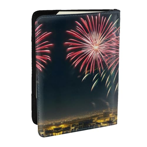 GaxfjRu Reisepasshülle aus Leder mit Feuerwerk-Muster, wasserdicht, Reisebrieftasche, Reisepasshülle für Damen und Herren, Schwarz , Einheitsgröße von GaxfjRu