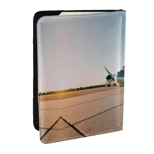 GaxfjRu Reisepasshülle aus Leder mit Flugzeugdruck, wasserdicht, Reisebrieftasche, Reisepasshülle für Damen und Herren, Schwarz , Einheitsgröße von GaxfjRu