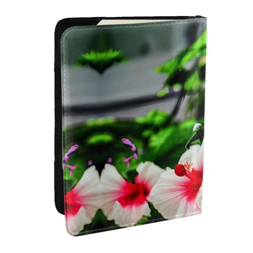 GaxfjRu Reisepasshülle aus Leder mit Hibiskusblumen-Aufdruck, wasserdicht, Reisebrieftasche, Reisepasshülle für Damen und Herren, Schwarz , Einheitsgröße von GaxfjRu