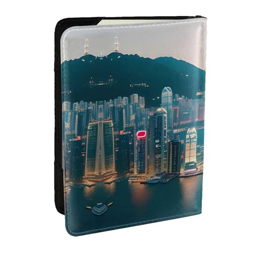 GaxfjRu Reisepasshülle aus Leder mit Hongkong-Aufdruck, wasserdicht, Reisebrieftasche, Reisepasshülle für Damen und Herren, Schwarz , Einheitsgröße von GaxfjRu