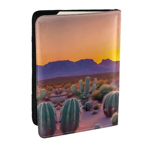GaxfjRu Reisepasshülle aus Leder mit Kaktusmotiv und Sonnenuntergängen, wasserdicht, Reisebrieftasche, Reisepasshülle für Damen und Herren, Schwarz , Einheitsgröße von GaxfjRu