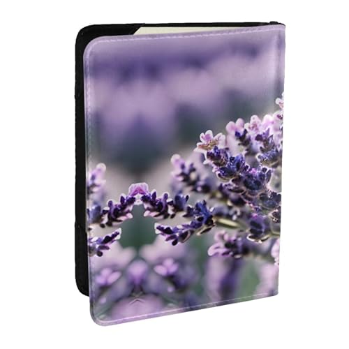 GaxfjRu Reisepasshülle aus Leder mit Lavendelblumen-Aufdruck, wasserdicht, Reisebrieftasche, Reisepasshülle für Damen und Herren, Schwarz , Einheitsgröße von GaxfjRu