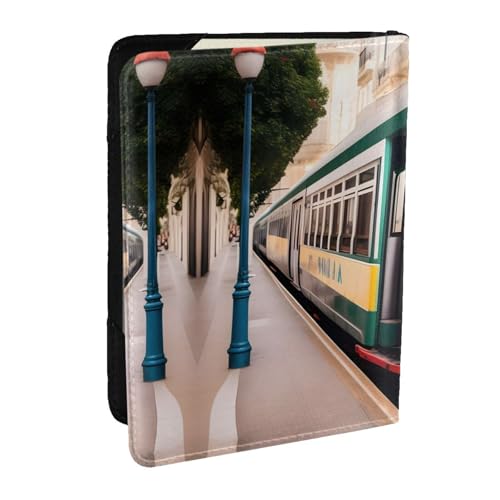 GaxfjRu Reisepasshülle aus Leder mit Lissabon-Straßenbahnmuster, wasserdicht, Reisebrieftasche, Reisepasshülle für Damen und Herren, Schwarz , Einheitsgröße von GaxfjRu