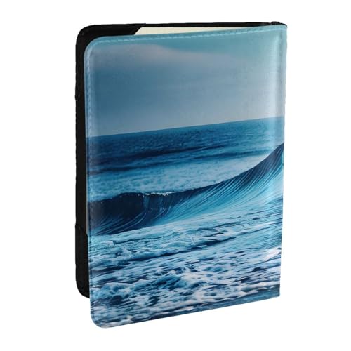 GaxfjRu Reisepasshülle aus Leder mit Meereswellen-Druck, wasserdicht, Reisebrieftasche, Reisepasshülle für Damen und Herren, Schwarz , Einheitsgröße von GaxfjRu