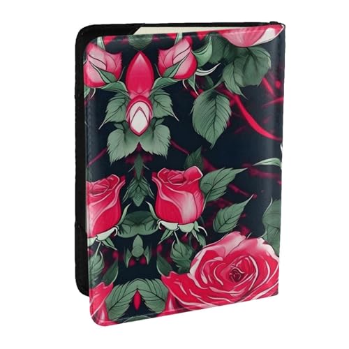GaxfjRu Reisepasshülle aus Leder mit Rosen-Blumendruck, wasserdicht, Reisebrieftasche, Reisepasshülle für Damen und Herren, Schwarz , Einheitsgröße von GaxfjRu