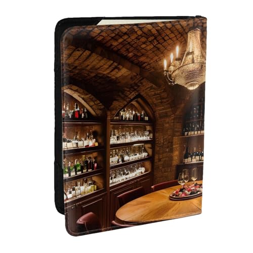 GaxfjRu Reisepasshülle aus Leder mit Rotweinkeller, mit Bilderdruck, wasserdicht, Reisebrieftasche, Reisepasshülle für Damen und Herren, Schwarz , Einheitsgröße von GaxfjRu