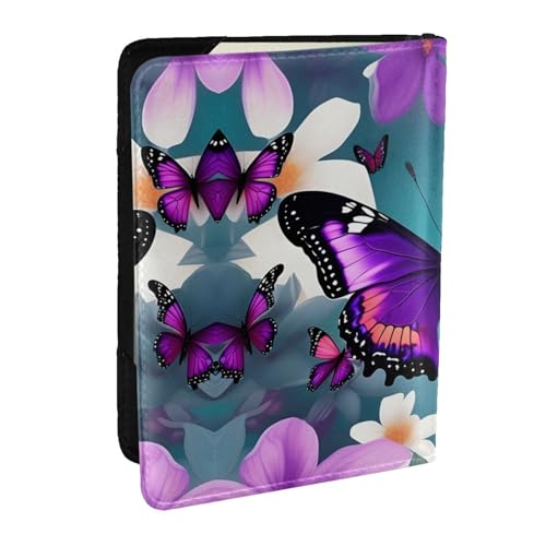 GaxfjRu Reisepasshülle aus Leder mit Schmetterlings- und Blumendruck, wasserdicht, Reisebrieftasche, Reisepasshülle für Damen und Herren, Violett, Schwarz , Einheitsgröße von GaxfjRu