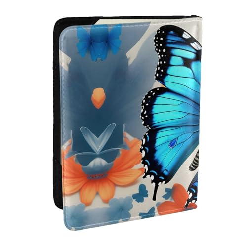 GaxfjRu Reisepasshülle aus Leder mit Schmetterlingsmotiv, wasserdicht, Reisebrieftasche, Reisepasshülle für Damen und Herren, Blau, Schwarz , Einheitsgröße von GaxfjRu