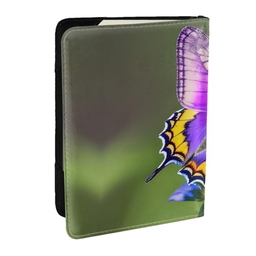 GaxfjRu Reisepasshülle aus Leder mit Schmetterlingsmuster, wasserdicht, Reisebrieftasche, Reisepasshülle für Damen und Herren, Violett, Schwarz , Einheitsgröße von GaxfjRu