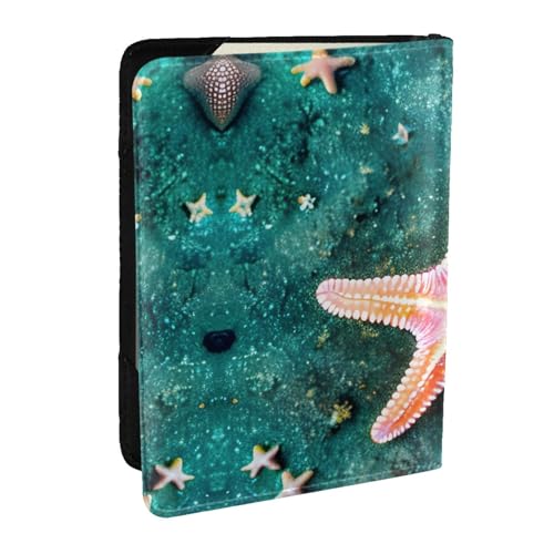 GaxfjRu Reisepasshülle aus Leder mit Seesternmuster, wasserdicht, Reisebrieftasche, Reisepasshülle für Damen und Herren, Schwarz , Einheitsgröße von GaxfjRu