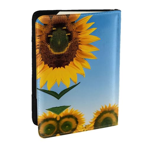 GaxfjRu Reisepasshülle aus Leder mit Sonnenblumen-Motiv, wasserdicht, Reisebrieftasche, Reisepasshülle für Damen und Herren, Schwarz , Einheitsgröße von GaxfjRu