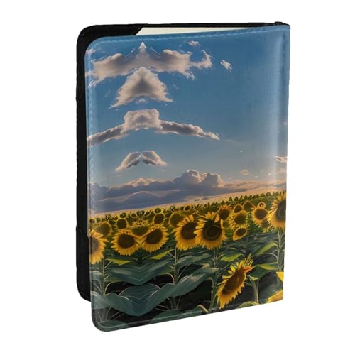 GaxfjRu Reisepasshülle aus Leder mit Sonnenblumen-Motiv, wasserdicht, Reisebrieftasche, Reisepasshülle für Damen und Herren, Schwarz , Einheitsgröße von GaxfjRu