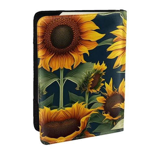 GaxfjRu Reisepasshülle aus Leder mit Sonnenblumen-Motiv, wasserdicht, Reisebrieftasche, Reisepasshülle für Damen und Herren, Schwarz , Einheitsgröße von GaxfjRu