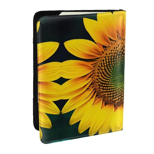 GaxfjRu Reisepasshülle aus Leder mit Sonnenblumenmuster, wasserdicht, Reisebrieftasche, Reisepasshülle für Damen und Herren, Schwarz , Einheitsgröße von GaxfjRu