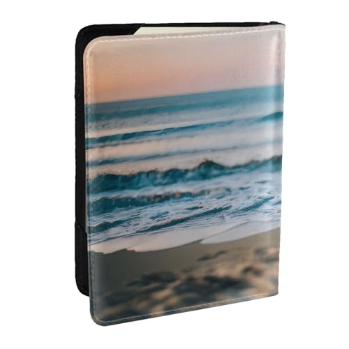 GaxfjRu Reisepasshülle aus Leder mit Strand- und Meeresaufdruck, wasserdicht, Reisebrieftasche, Reisepasshülle für Damen und Herren, Schwarz , Einheitsgröße von GaxfjRu