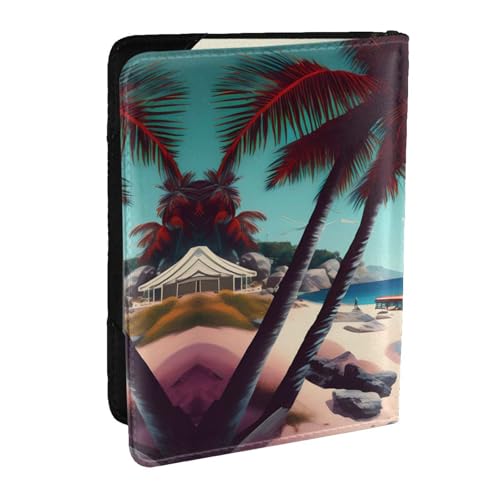 GaxfjRu Reisepasshülle aus Leder mit Strandlandschaft, wasserdicht, Reisebrieftasche, Reisepasshülle für Damen und Herren, Schwarz , Einheitsgröße von GaxfjRu