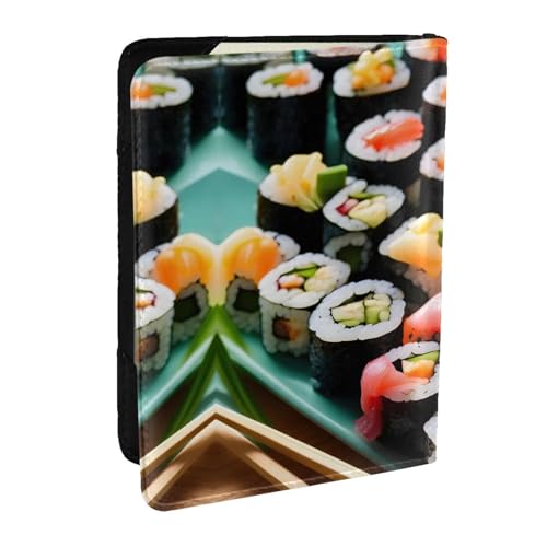 GaxfjRu Reisepasshülle aus Leder mit Sushi-Aufdruck, wasserdicht, Reisebrieftasche, Reisepasshülle für Damen und Herren, Schwarz , Einheitsgröße von GaxfjRu