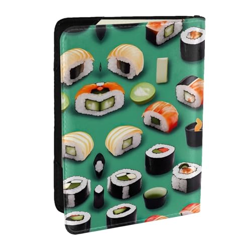 GaxfjRu Reisepasshülle aus Leder mit Sushi-Lebensmittelaufdruck, wasserdicht, Reisebrieftasche, Reisepasshülle für Damen und Herren, Schwarz , Einheitsgröße von GaxfjRu