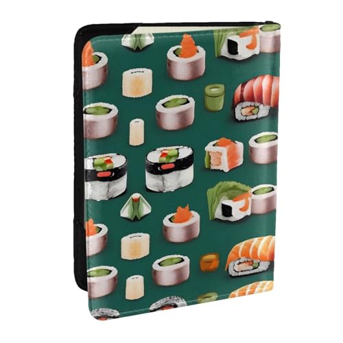 GaxfjRu Reisepasshülle aus Leder mit Sushi-Lebensmittelmuster, wasserdicht, Reisebrieftasche, Reisepasshülle für Damen und Herren, Schwarz , Einheitsgröße von GaxfjRu