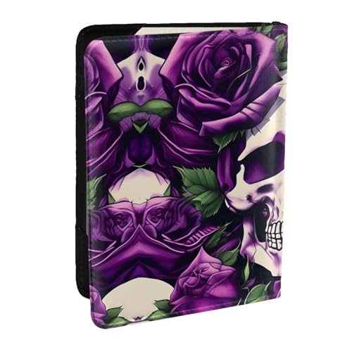 GaxfjRu Reisepasshülle aus Leder mit Totenkopf-Aufdruck, wasserdicht, Reisebrieftasche, Reisepasshülle für Damen und Herren, Violett, Schwarz , Einheitsgröße von GaxfjRu