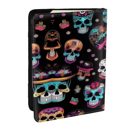GaxfjRu Reisepasshülle aus Leder mit Totenkopf-Motiv, wasserdicht, Reisebrieftasche, Reisepasshülle für Damen und Herren, Schwarz , Einheitsgröße von GaxfjRu