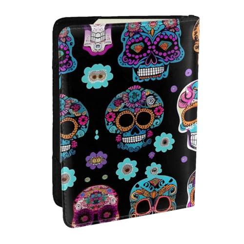 GaxfjRu Reisepasshülle aus Leder mit Totenkopf-Motiv, wasserdicht, Reisebrieftasche, Reisepasshülle für Damen und Herren, Schwarz , Einheitsgröße von GaxfjRu