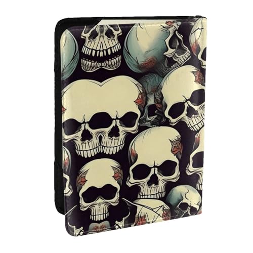 GaxfjRu Reisepasshülle aus Leder mit Totenkopf-Skelett-Druck, wasserdicht, Reisebrieftasche, Reisepasshülle für Damen und Herren, Schwarz , Einheitsgröße von GaxfjRu