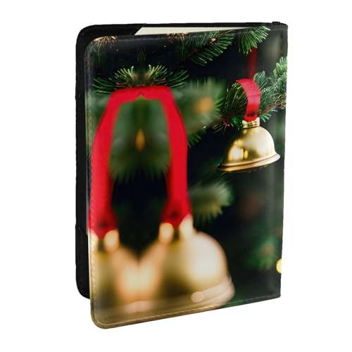 GaxfjRu Reisepasshülle aus Leder mit Weihnachtsbaum und Glocken, wasserdicht, Reisebrieftasche, Reisepasshülle für Damen und Herren, Schwarz , Einheitsgröße von GaxfjRu