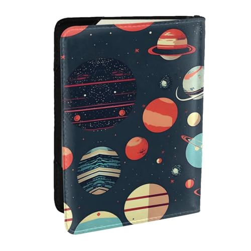 GaxfjRu Reisepasshülle aus Leder mit Weltraumplanetendruck, wasserdicht, Reisebrieftasche, Reisepasshülle für Damen und Herren, Schwarz , Einheitsgröße von GaxfjRu