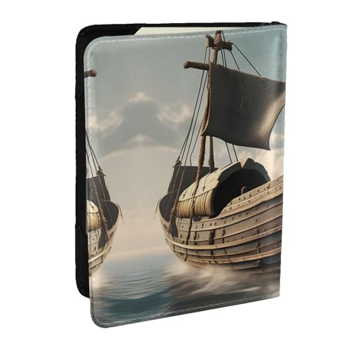 GaxfjRu Reisepasshülle aus Leder mit altem Wikinger-Boot-Aufdruck, wasserdicht, Reisebrieftasche, Reisepasshülle für Damen und Herren, Schwarz , Einheitsgröße von GaxfjRu