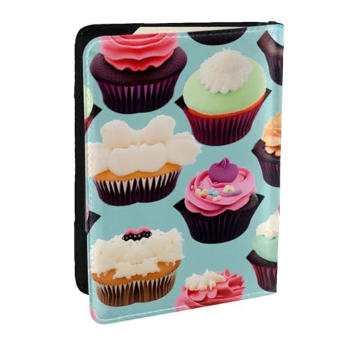 GaxfjRu Reisepasshülle aus Leder mit buntem Cupcake-Aufdruck, wasserdicht, Reisebrieftasche, Reisepasshülle für Damen und Herren, Schwarz , Einheitsgröße von GaxfjRu